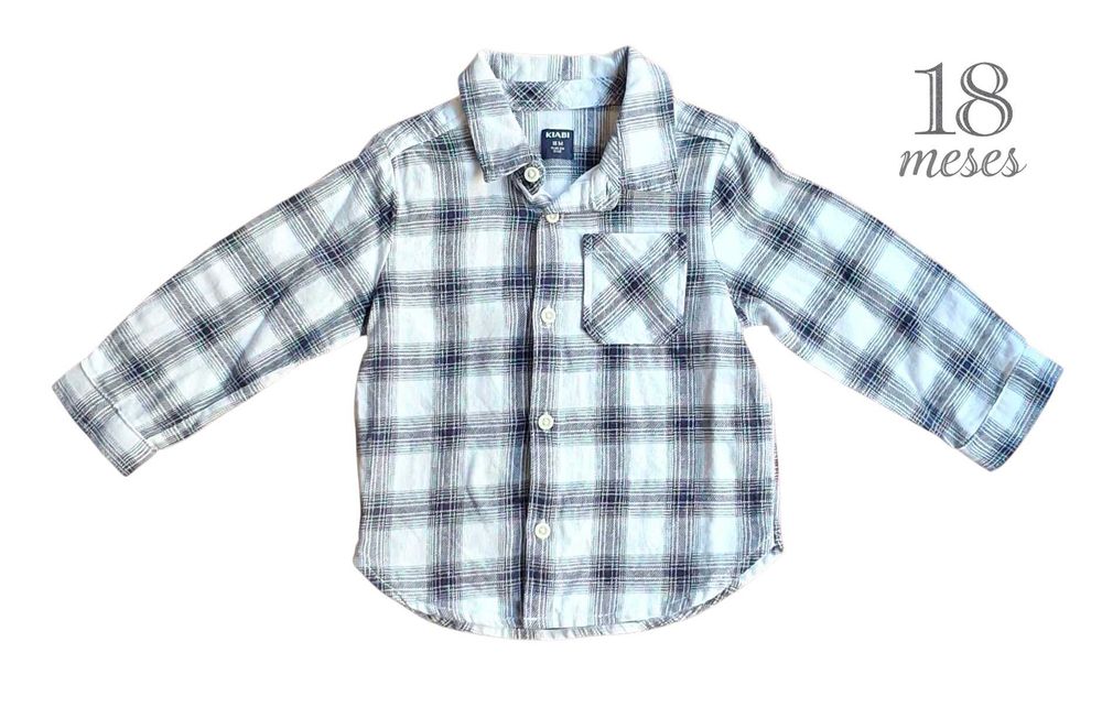 Camisa Xadrez Azul e Branca Kiabi 18 meses