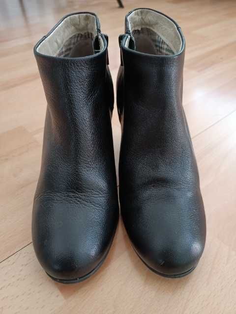 Piękne Buty Półbuty Botki Koturny Skóra Naturalna Czarne Wiosna Jesień