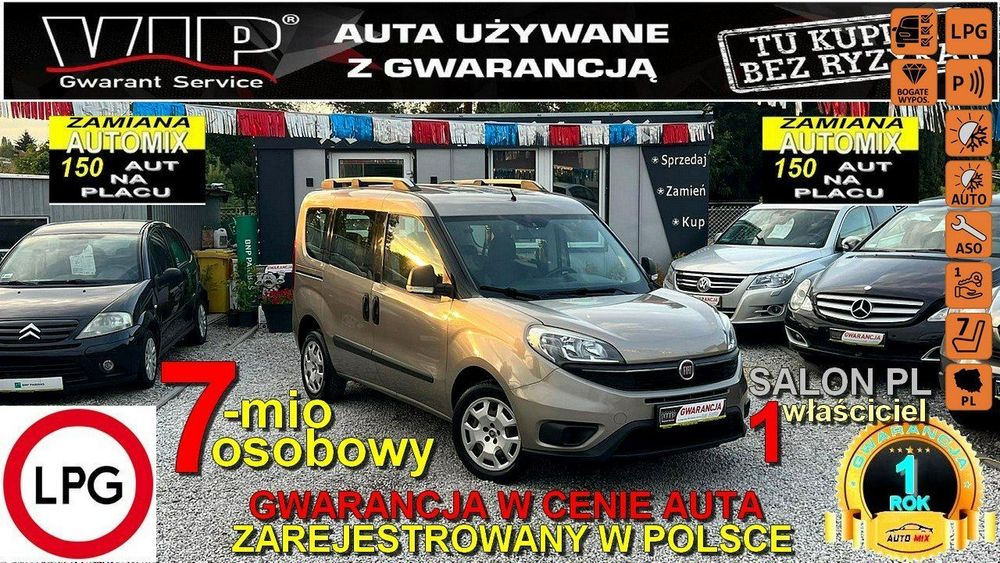 Fiat Doblo 7- os * 1.4 Benz + Fabryczne LPG * Salon PL - I Wł / Gwarancja w cenie
