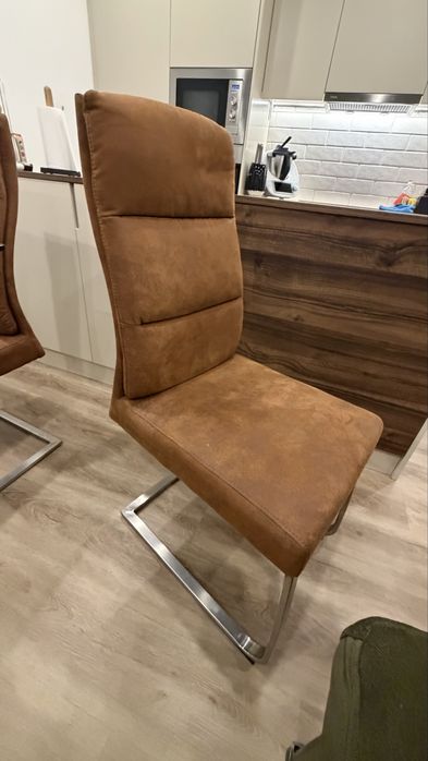 Conjunto de 6 Cadeiras de Jantar Cantilever em Microfibra Conhaque