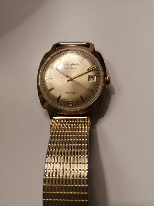 Zegarek kolekcjonerski męski,pozłacany - GLASHUTTE SPEZIMATIC 26 RUBIS
