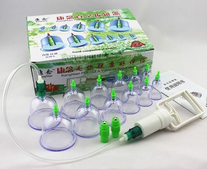 Банки вакуумні масажні з насосом Прозорий 12 шт. Банки вакуумные