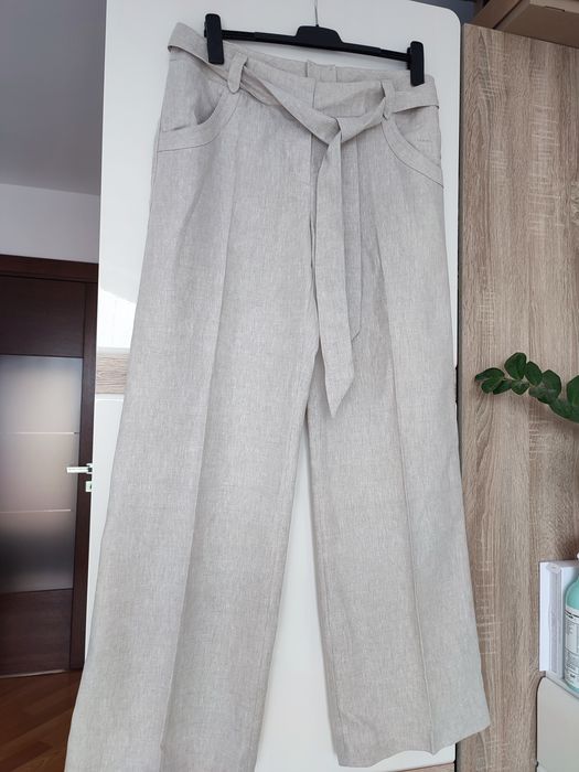 Spodnie lniane z szeroką nogawką