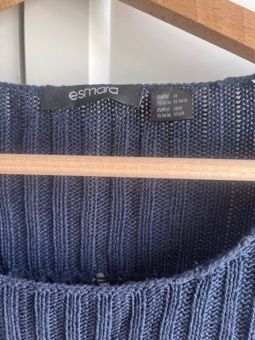 Boho marine Ażurowy sweter 100% bawełna granatowy Esmara XS 34 36 38 S/M lekki
