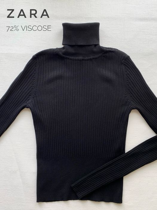 Zara czarny prążkowany golf damski z wiskozy S 36 basic casual