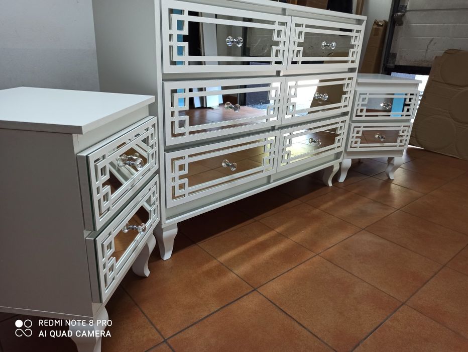 Zestaw Komoda 120cm+2 szafki nocne 40x35cm Glamour