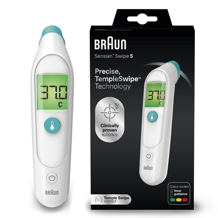 Termometr Elektroniczny Braun BST200EE Do Czoła TempleSwipe Wyświetlacz LCD Szybki Pomiar Temperatury