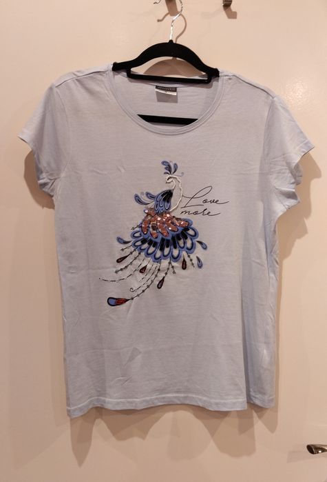 T-shirt błękitny z pawiem roz.