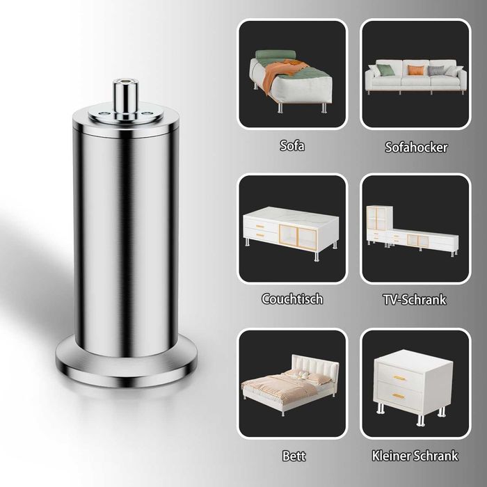 4 nóżki meblowe ze stali nierdzewnej, nóżki meblowe 600kg