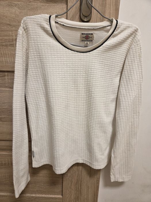 Biała bluzka długi rękaw longsleeve waflowa struktura vintage retro wafle knit