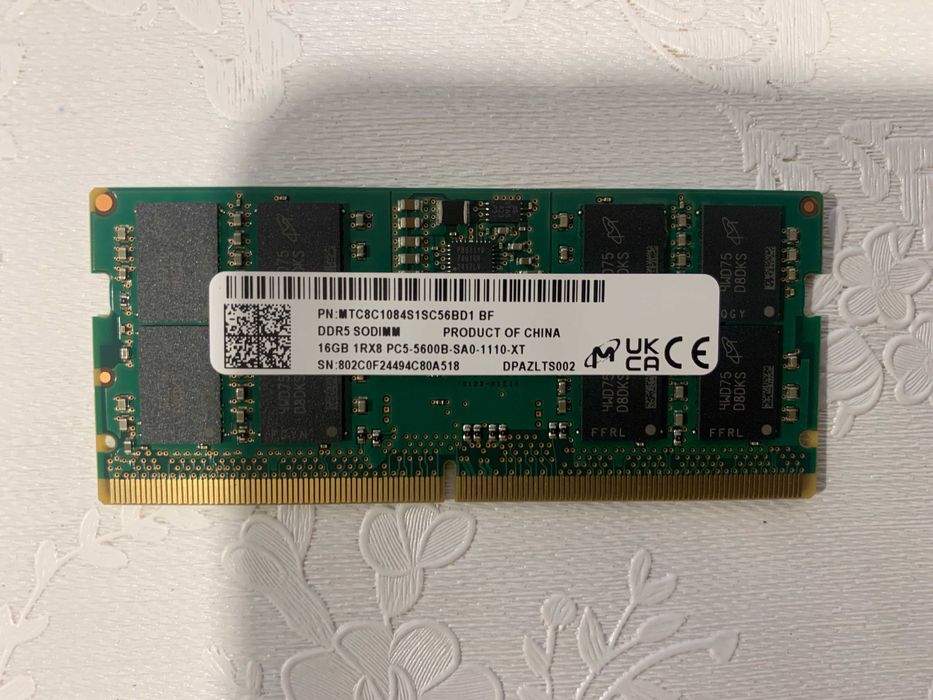 Sprzedam laptopowy moduł RAM MICRON 16 GB DDR5‑5600 SODIMM.