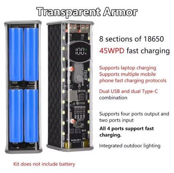 Корпус для повербанку 8 х 18650 Швидка зарядка PD вхід 65W на вихід 45W має функцію ліхтаря 20 діодів