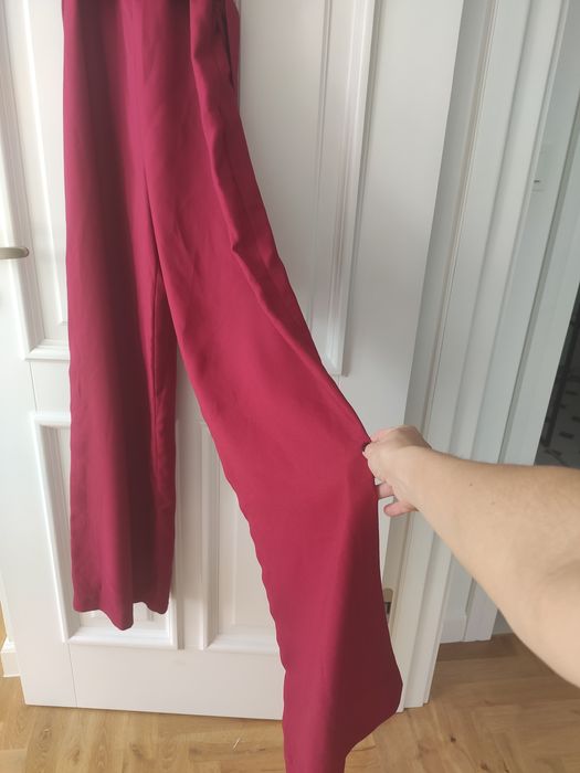 Papaya kombinezon burgundowy bordo wide leg 36 S wiśniowy