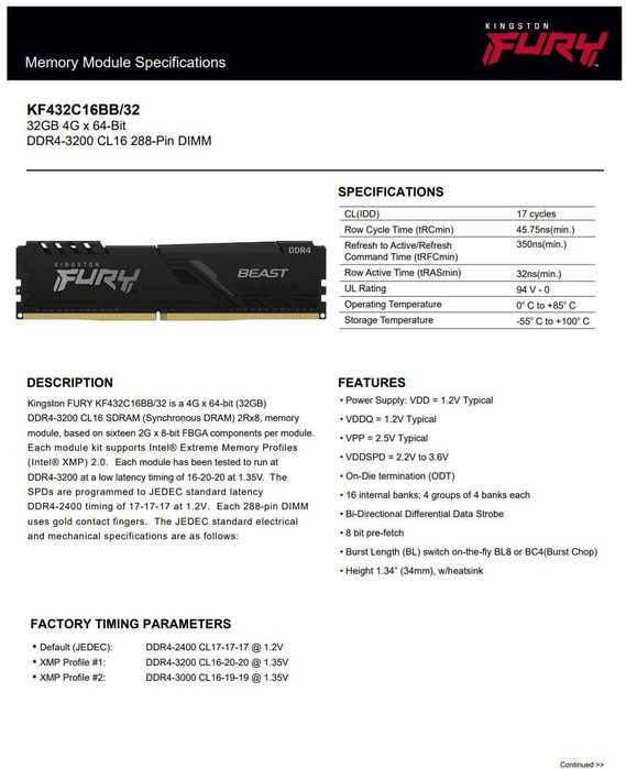 Pamięć RAM Kingston Fury Beast DDR4 64GB (2x32GB)