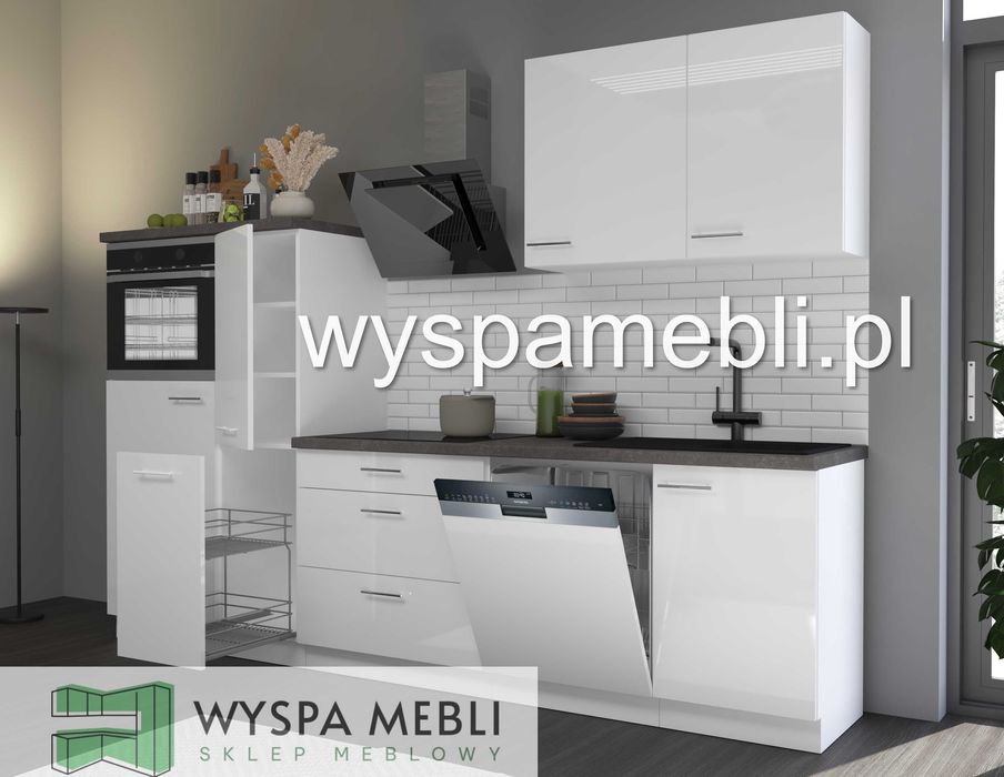 NOWA kuchnia narożna połysk biały szary cappucino  230x370 cm kuchenne