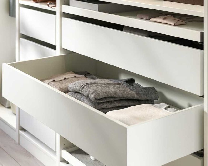 Complementos Roupeiros PAX IKEA (Gaveta, Calceiro, 3 Prateleiras e Cesto de Rede com calhas extraíveis)