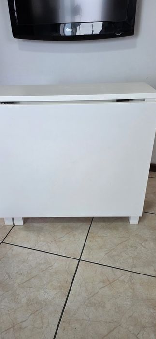 Mesa dobrável em lacado branco com 6 gavetas