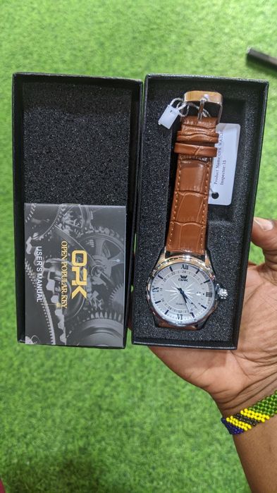 Мужские классические кварцевые часы OPK BRAND с кожаным ремешком