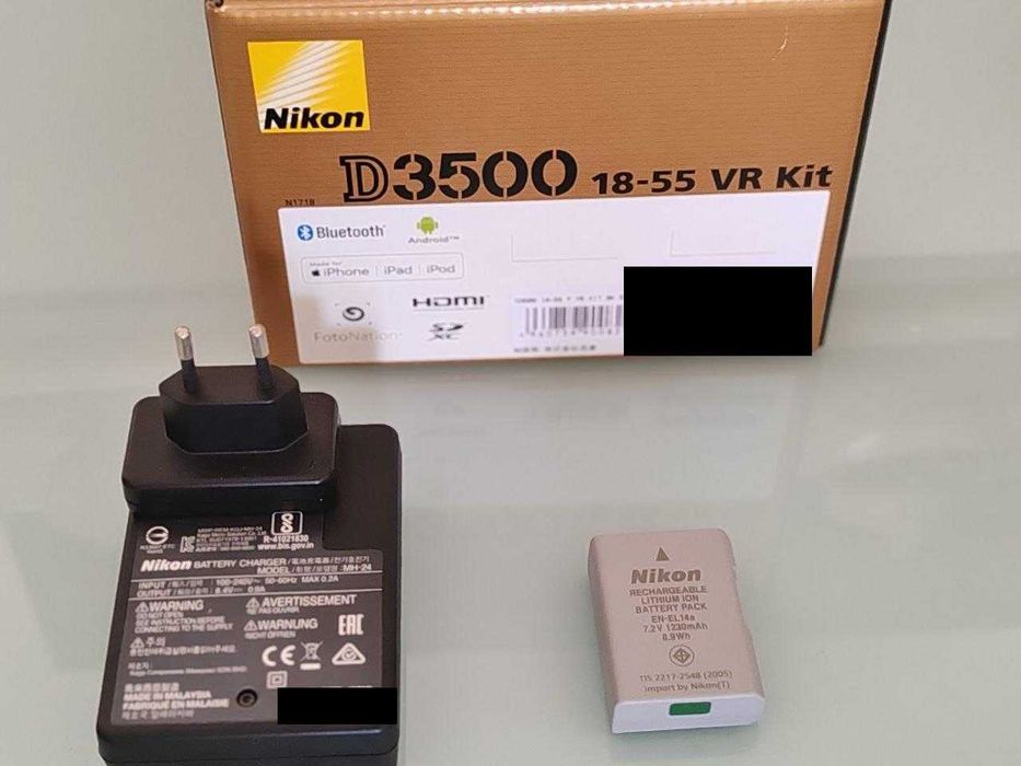 Nikon D3500 + AF-P 18-55 VR - 1.248 disparos, caixa completa
