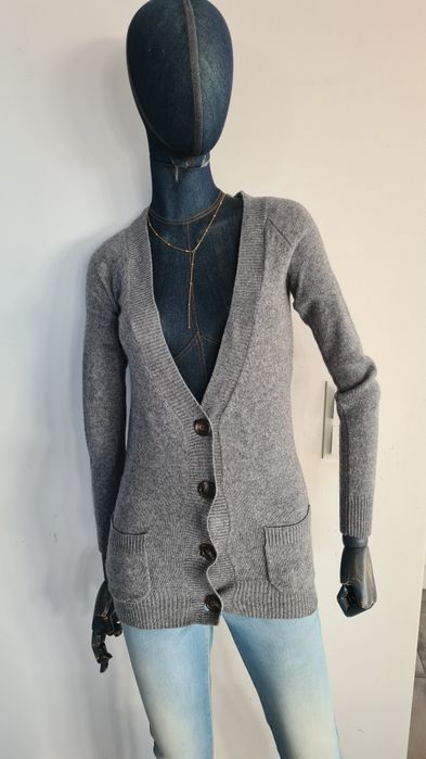 Sweter Kardigan Massimo Dutti. Kaszmir Jedwab Wełna. Szary. Rozmiar S