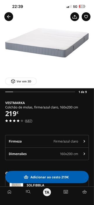Cama com estratos ikea com colchão de molas 1.60 por 2.00