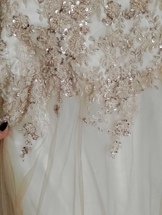 Oryginalna suknia ślubna, szampan, Atelier Zuzanna Lublin, rozmiar 44