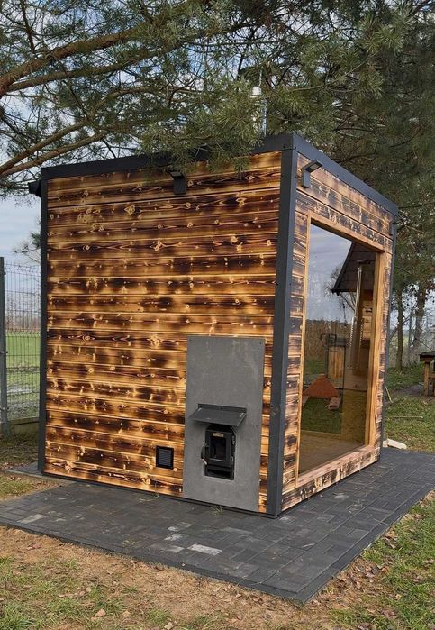 Sauna ogrodowa fińska piec opalany drewnem oświetlenie LED