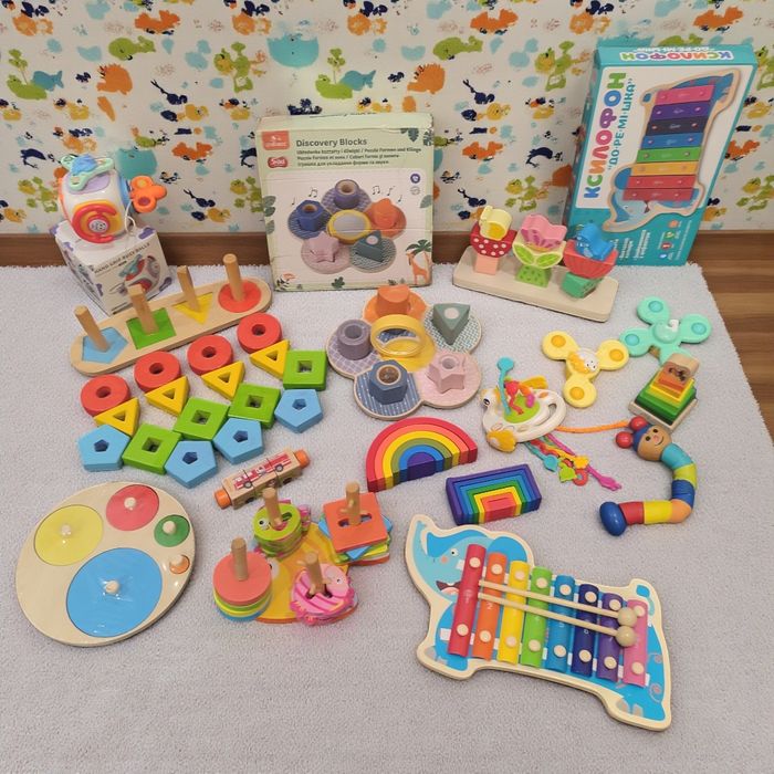 Монтессорі ранній розвиток дерев'яні Сортер пірамідка  ксилофон