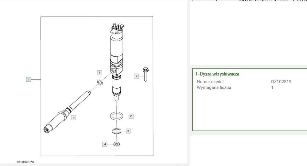 Wtryskiwacz paliwa JD John Deere T660 DZ102819