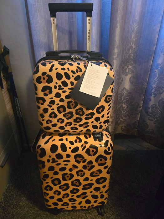 Wittchen Komplet Walizka i kosmetyczka kabinowa z ABS-u beżowo-brązowa