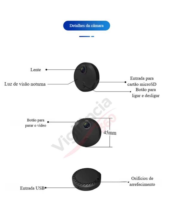 Micro Câmara WiFi FullHD Visão Noturna Áudio | App iOS/Android | NOVO