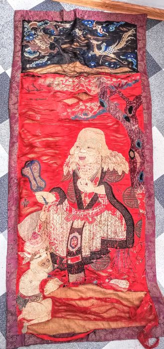 Chiński Haft Tkanina Jedwabna 19 wiek