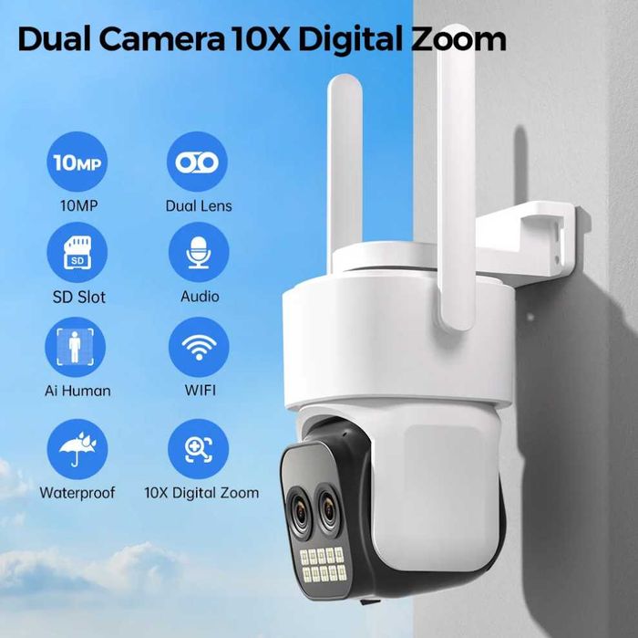 х10 зум, wi-fi, LAN розумна камера відеонагляду Besder 10Мп-2х5Мп