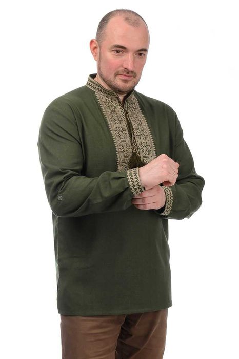 Чоловіча вишиванка колір хакі (Мужская сорочка вышиванка) цвет хаки