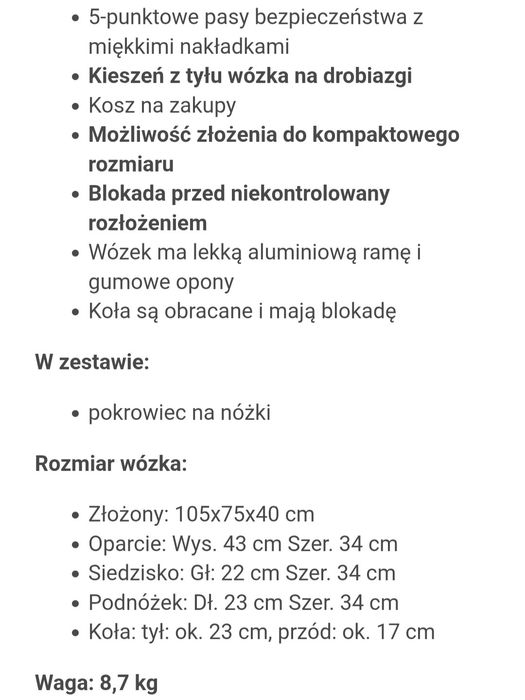 Wózek spacerowy dla dziecka