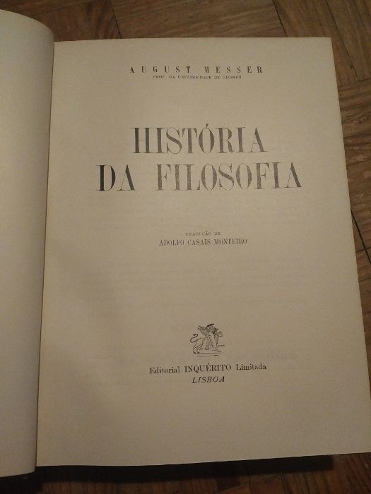 Livro raro História da Filosofia - August Messer