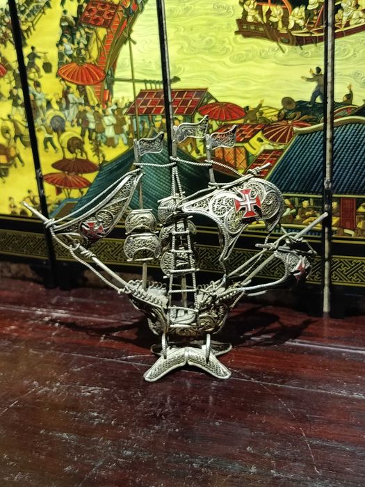 Caravela Filigrana em Prata Portuguesa 13 cm 58 gr