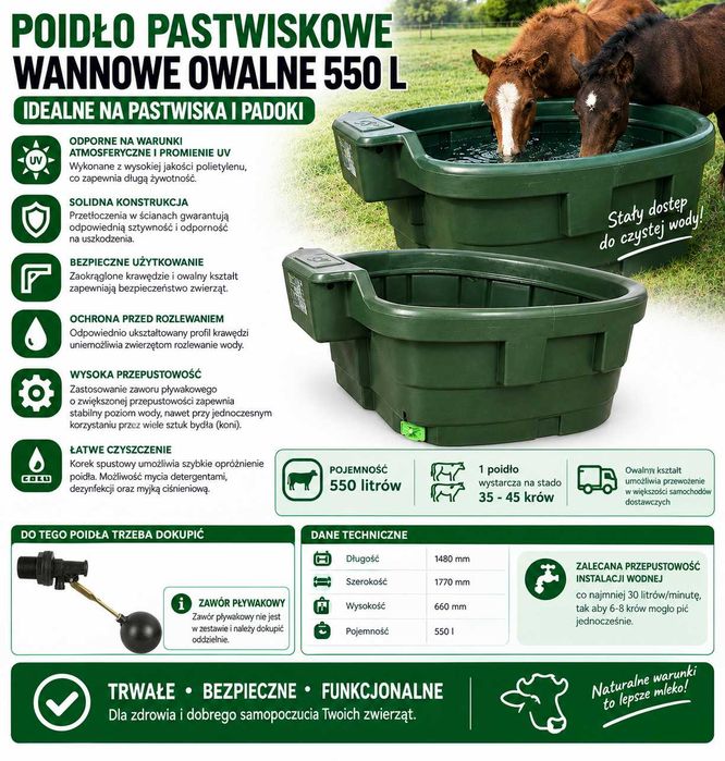 Poidło pastwiskowe dla bydła koni 550 l Kerbl
