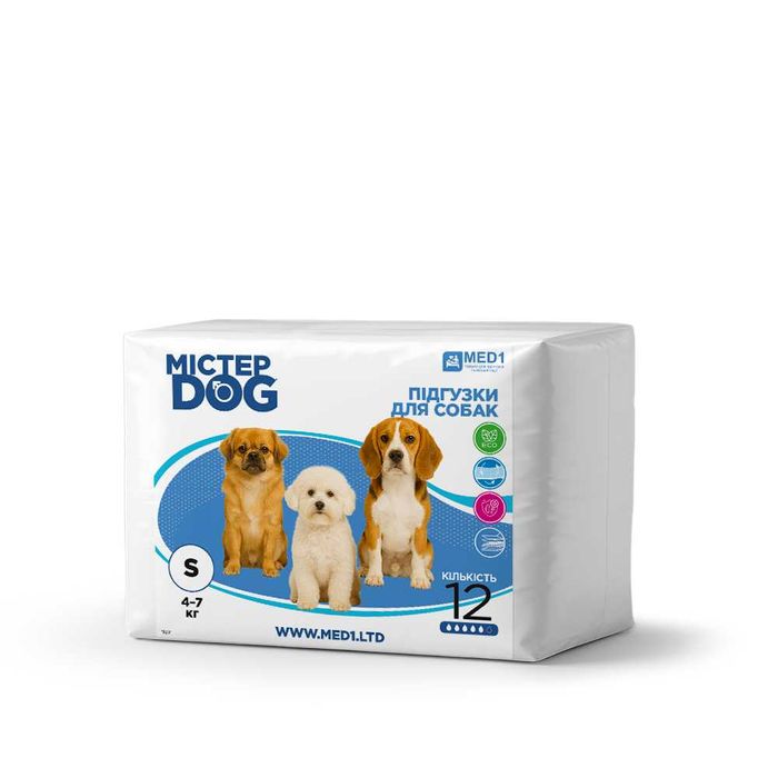 Підгузки для собак Містер Дог, розмір S (12 шт. в упаковці) MED1-MD-S