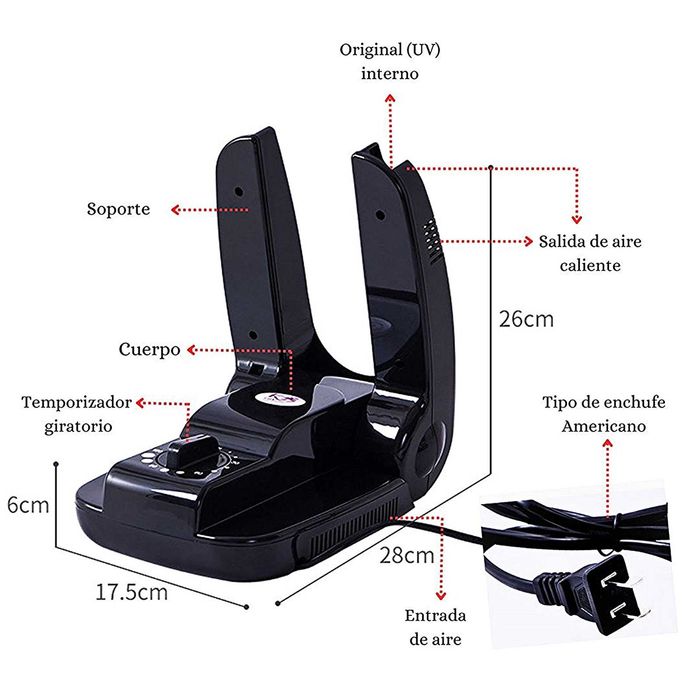 Secador de Zapatos Eléctrico Negro Ventilador