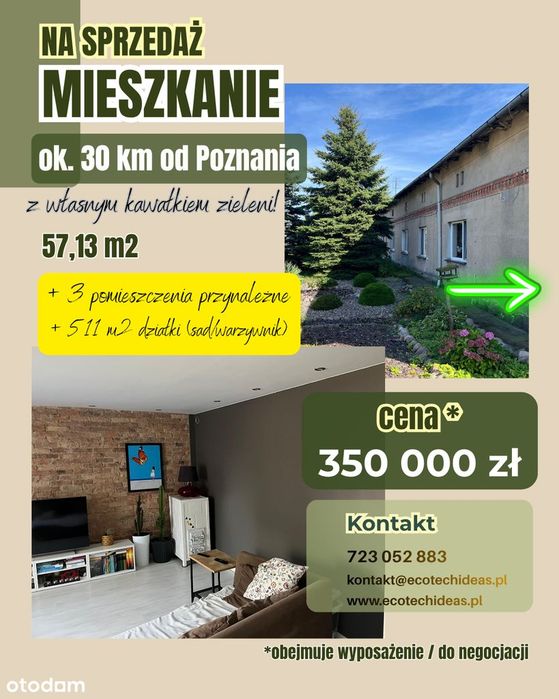 Mieszkanie 57 m² + 511 m² ogrodu | Otusz | 350 000 zł