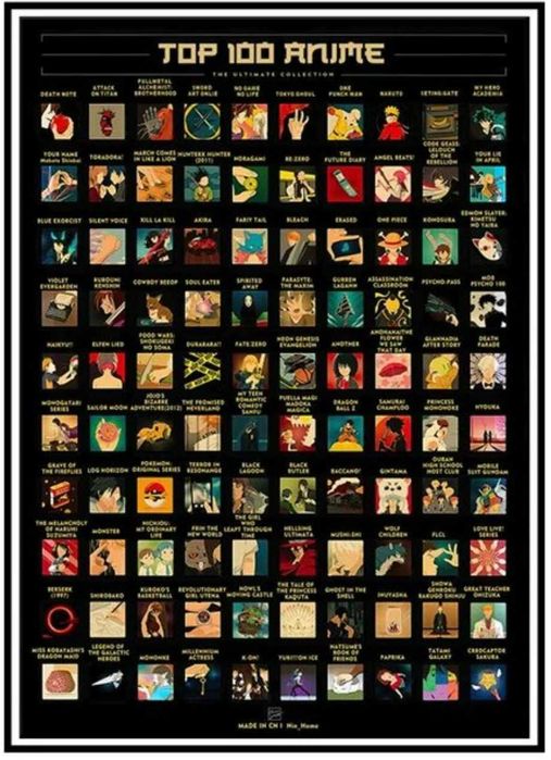 Poster 100 Movies/ 100 Animes Bucket List NOVOS 30x40