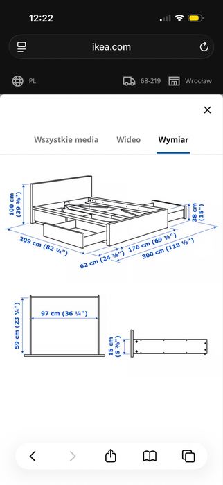 Łóżko Ikea Malm z materacem i stelażem 3 szuflady