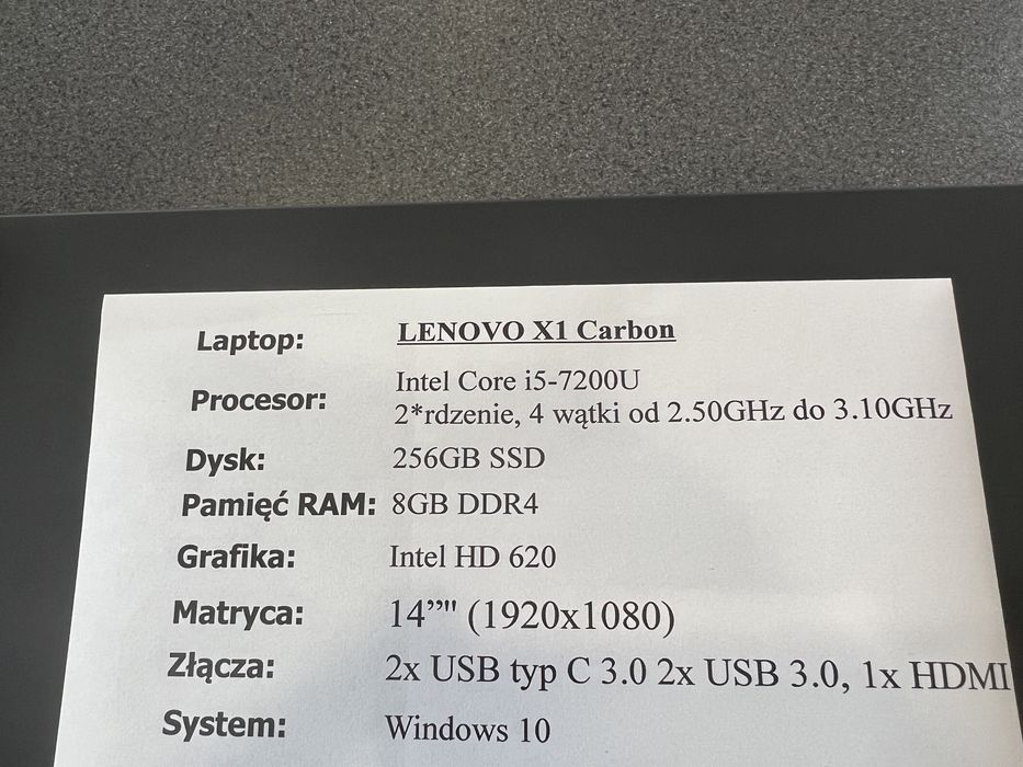 Lenovo X1 Carbon 5gen/ i5-7200U/ SSD 256gb/ DDR4 8gb/ 14”/ w2
