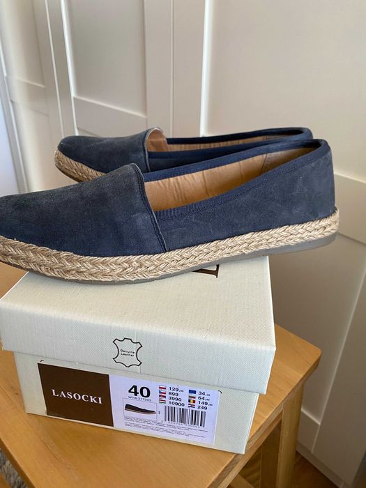 Granatowe zamszowe espadryle