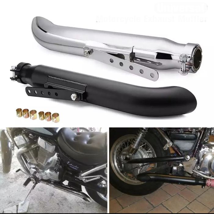 Ponteira escape universal bobber chopper 52,5 cm - preto cromado