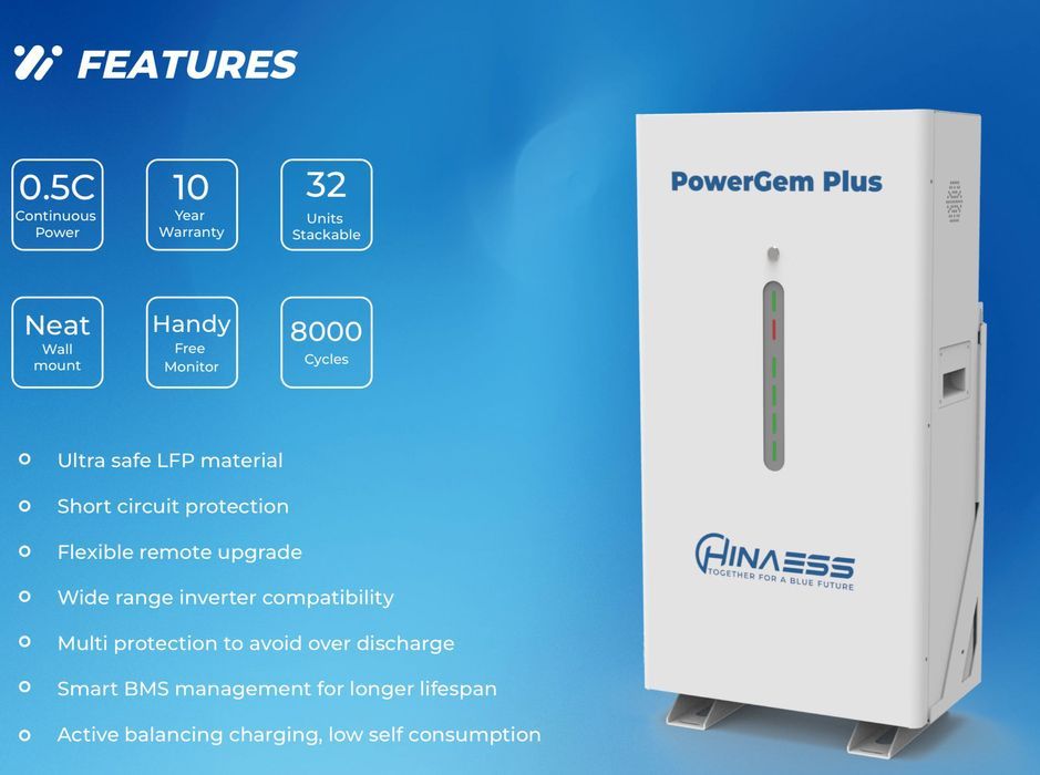 Armazenamento de energia de baixa tensão HinaESS Powergem Plus 14,3kWh