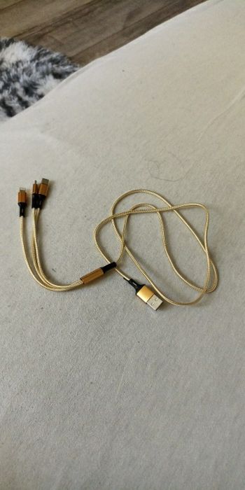 Кабель Gold 3 в 1 - Lightning Micro USB Type-C 1 м