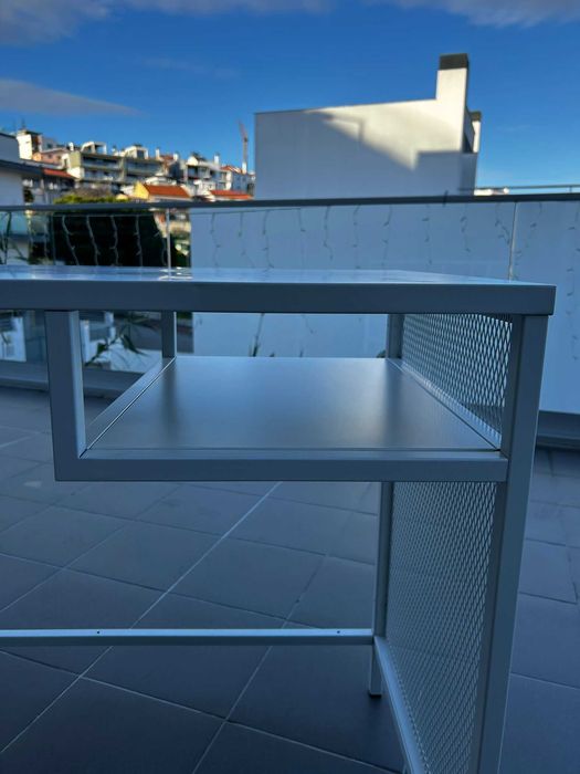 Escrivaninha  100x50 cm em aço branco com estante gaveta de apoio