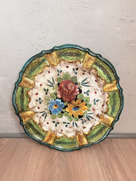 Duży talerz ścienny 38 cm ręcznie malowany majolika Deruta Włochy Italy